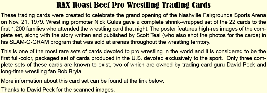 RAX Roast Beef Pro Wrestling Trading Cards